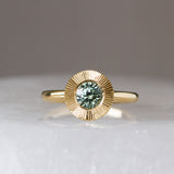 .95ct Round Aurora Engagement Ring - Green Montana Sapphire in Yellow Gold