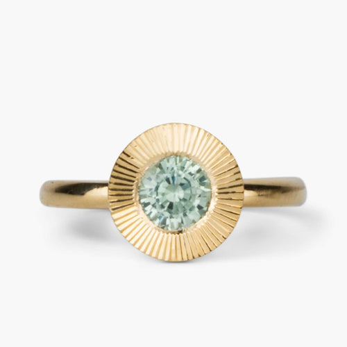 .95ct Round Aurora Engagement Ring - Green Montana Sapphire in Yellow Gold