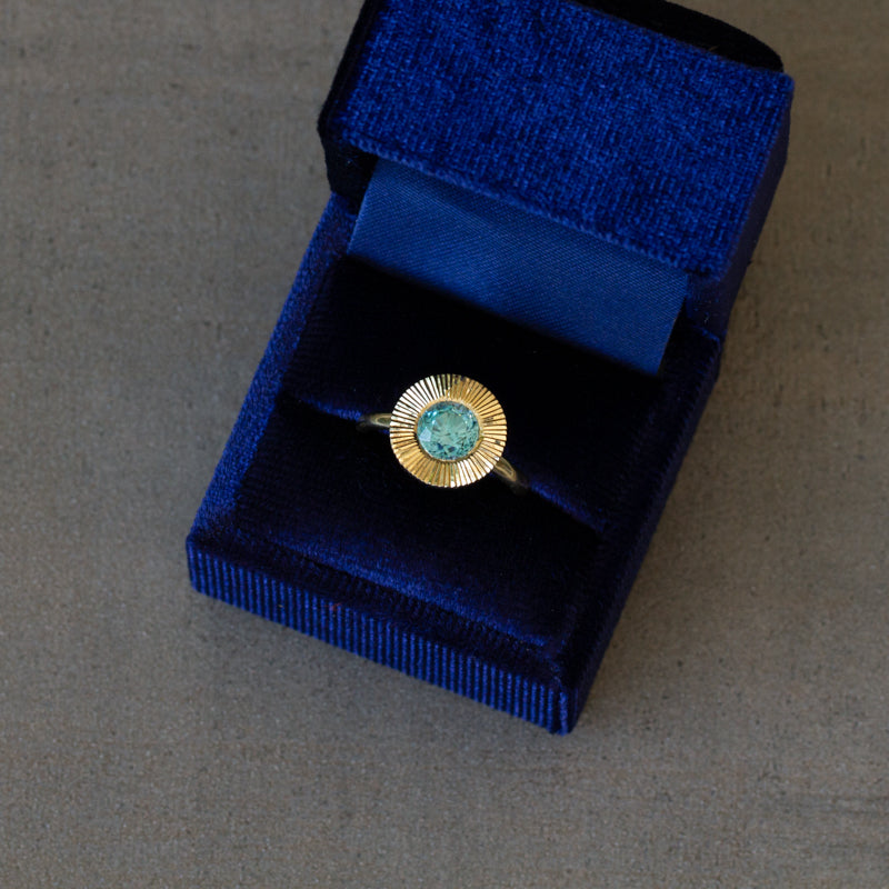 2.13ct Round Aurora Statement Ring - Blue Zircon in Yellow Gold