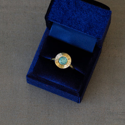 2.13ct Round Aurora Statement Ring - Blue Zircon in Yellow Gold