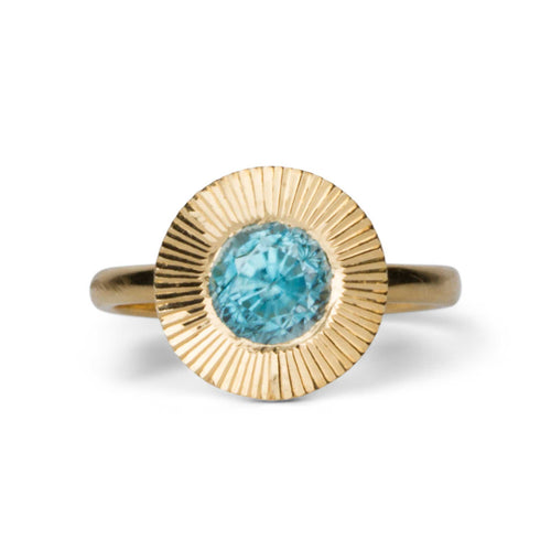 2.13ct Round Aurora Statement Ring - Blue Zircon in Yellow Gold