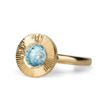 Blue Zircon Aurora Statement Ring on a white background, side angle
