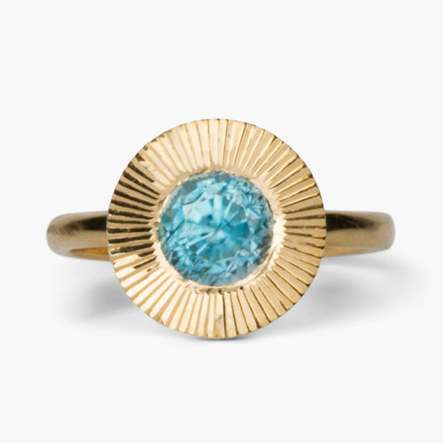 2.13ct Round Aurora Statement Ring - Blue Zircon in Yellow Gold