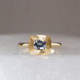 .595ct East-West Cushion Aurora Engagement Ring - Montana Sapphire in Yellow Gold