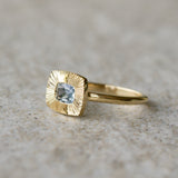 .595ct East-West Cushion Aurora Engagement Ring - Montana Sapphire in Yellow Gold