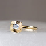 .595ct East-West Cushion Aurora Engagement Ring - Montana Sapphire in Yellow Gold