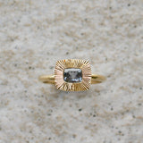 .595ct East-West Cushion Aurora Engagement Ring - Montana Sapphire in Yellow Gold