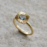 .595ct East-West Cushion Aurora Engagement Ring - Montana Sapphire in Yellow Gold