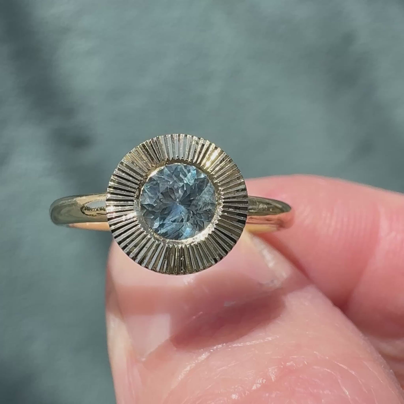.62ct Round Aurora Engagement Ring -  Light Blue Montana Sapphire in Yellow Gold