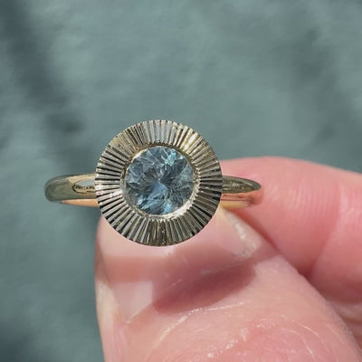 .62ct Round Aurora Engagement Ring -  Light Blue Montana Sapphire in Yellow Gold