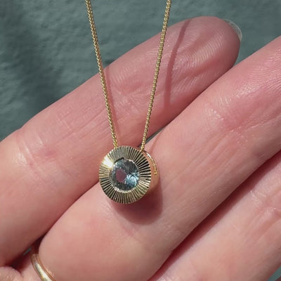 14ky Aurora Slide Pendant Necklace with .59ct Blue-Green Montana Sapphire