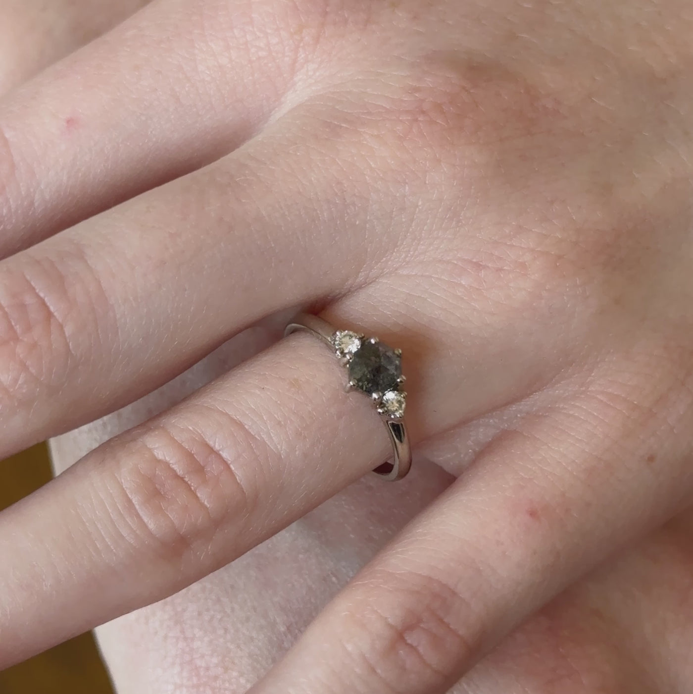 Hexagon Lenox Salt and Pepper Diamond Engagement Ring in White Gold