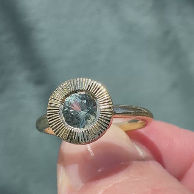 .62ct Round Aurora Engagement Ring - Teal Montana Sapphire in Yellow Gold
