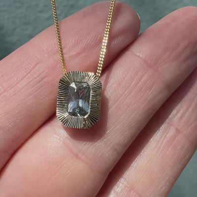 Radiant Aurora Pendant Necklace with .77ct Light Green Radiant Montana Sapphire