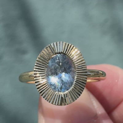 .89ct North-South Oval Aurora Engagement Ring - Light Blue Montana Sapphire in Yellow Gold