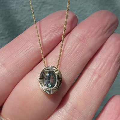 North/South Oval Aurora Pendant Necklace with .65ct light teal Oval Montana Sapphire