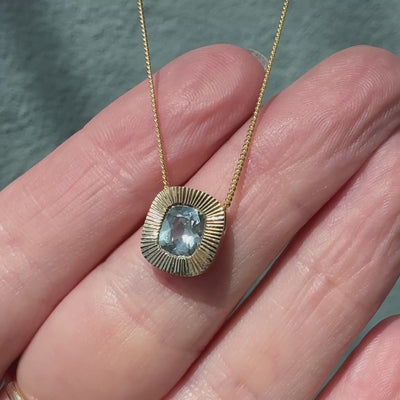 Cushion Aurora Pendant Necklace with .87ct Blue-Green Cushion Montana Sapphire
