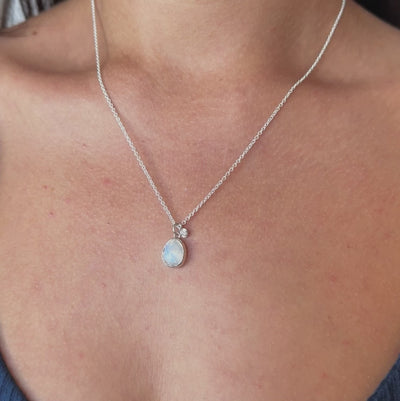 Video of a Rose Cut Moonstone Silver Theia Necklace #9 on a model