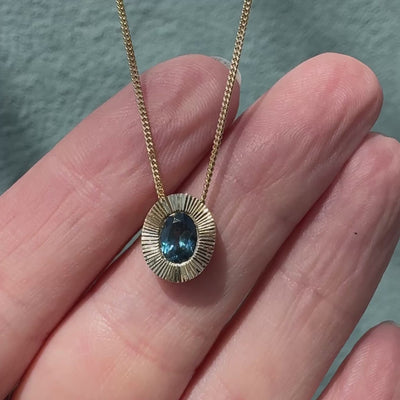 North/South Oval Aurora Pendant Necklace with .80ct Blue Oval Montana Sapphire