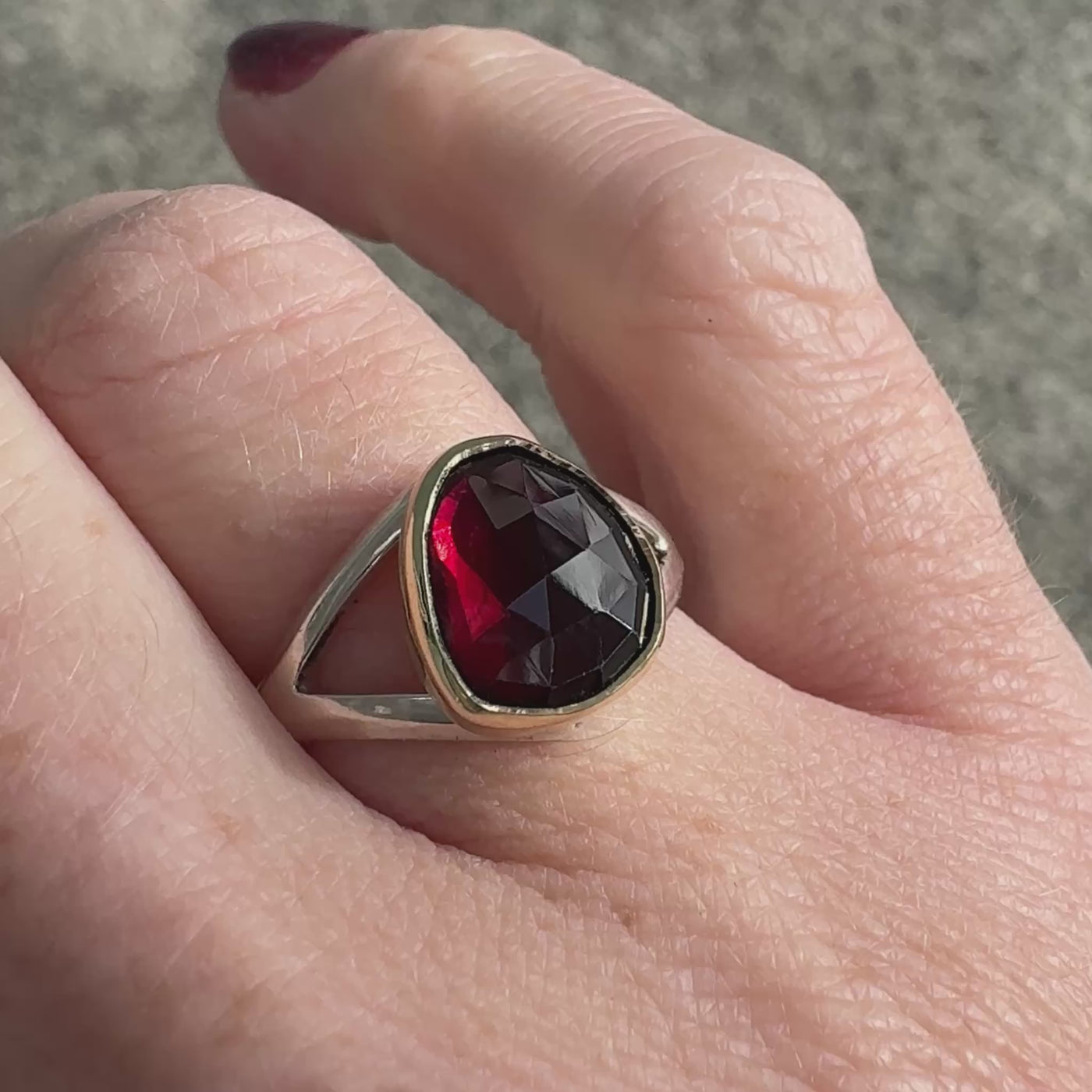 Red Tourmaline Silver and Gold Cleo Ring