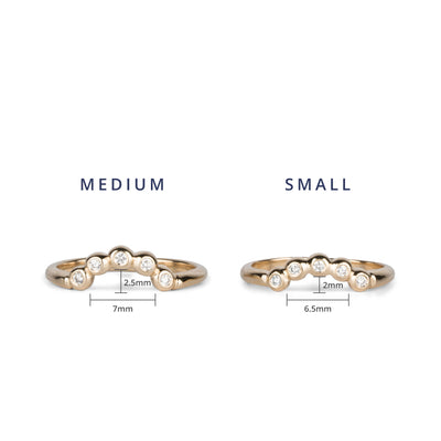Medium vs small Arched droplet band with diamonds dimensions