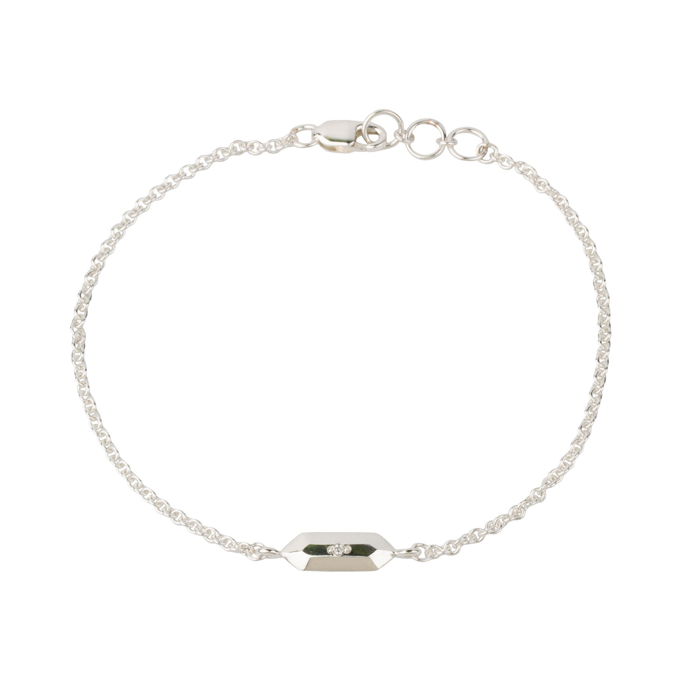 Fragment Chain Bracelet with Diamond in Silver on a white background