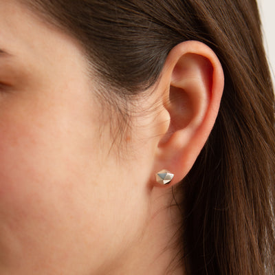 Silver Tiny Fragment Stud Earrings on a model