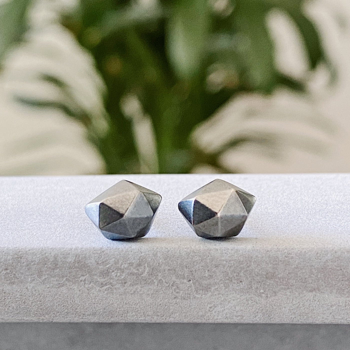 Oxidized Silver faceted stud earrings