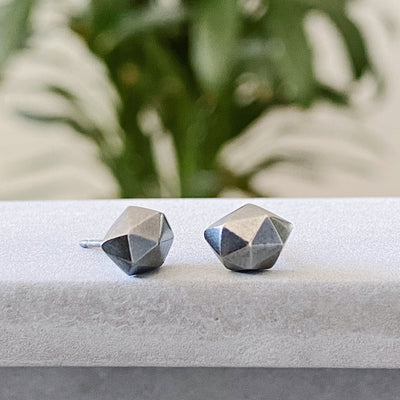 Oxidized Silver faceted stud earrings