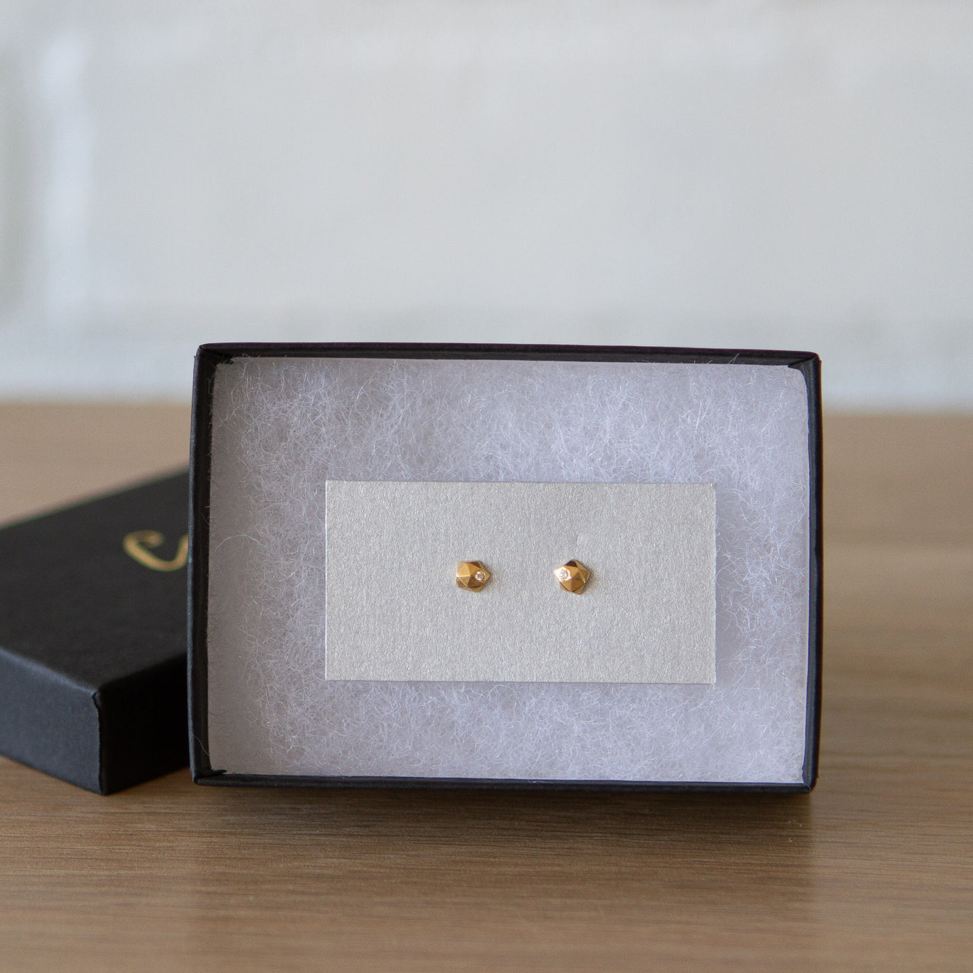 Vermeil Micro Fragment Diamond Stud Earrings by Corey Egan in a gift box