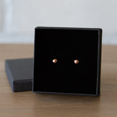 Rose Gold and Diamond Micro Fragment Stud Earrings by Corey Egan in a gift box