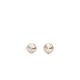Tiny engraved silver stud earring by Corey Egan on a white background