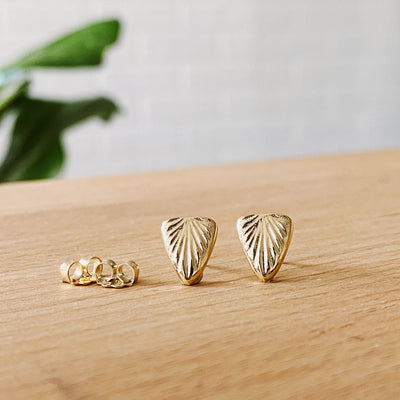 Triangle sunburst stud earrings in gold vermeil