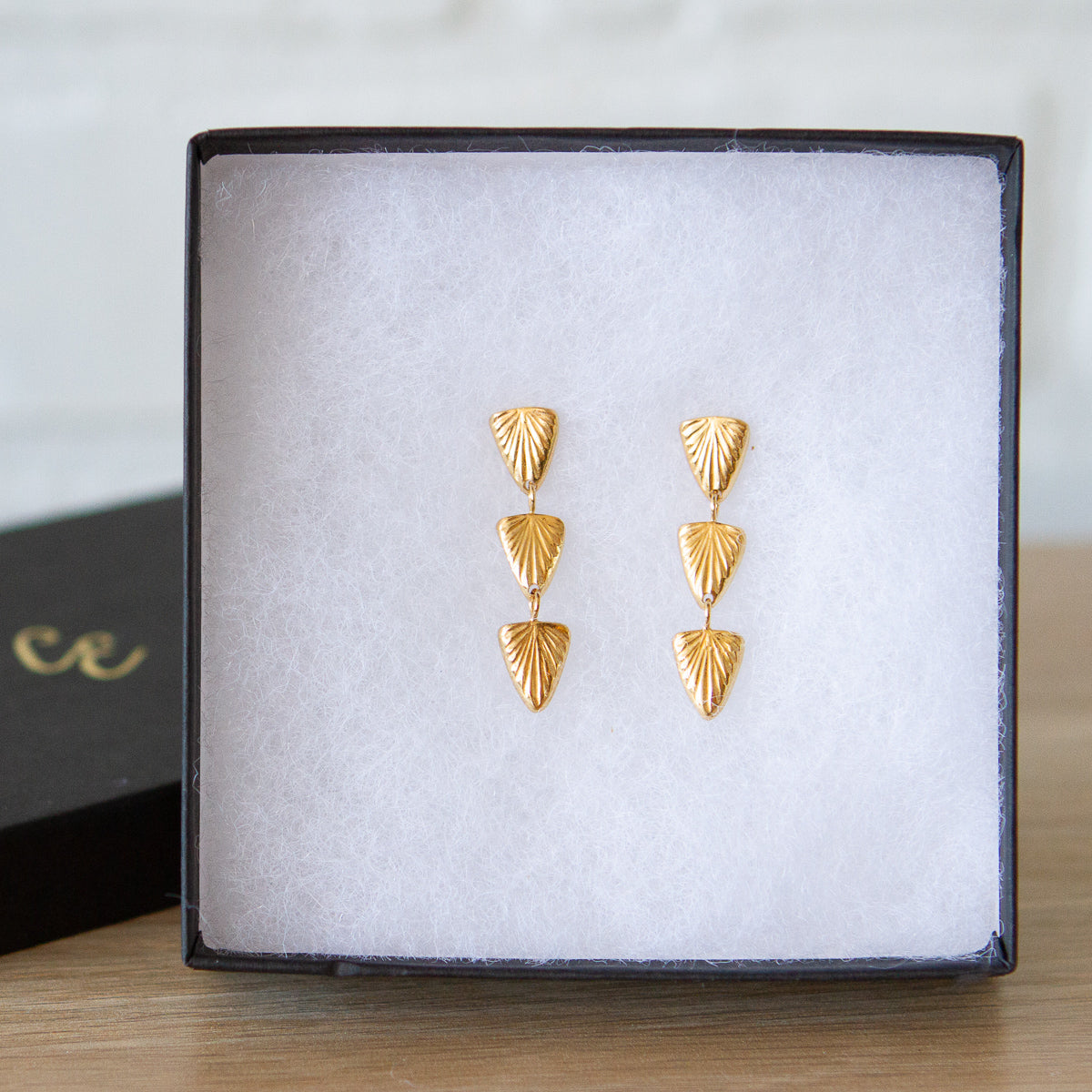 Flicker Vermeil Earrings by Corey Egan in a gift box