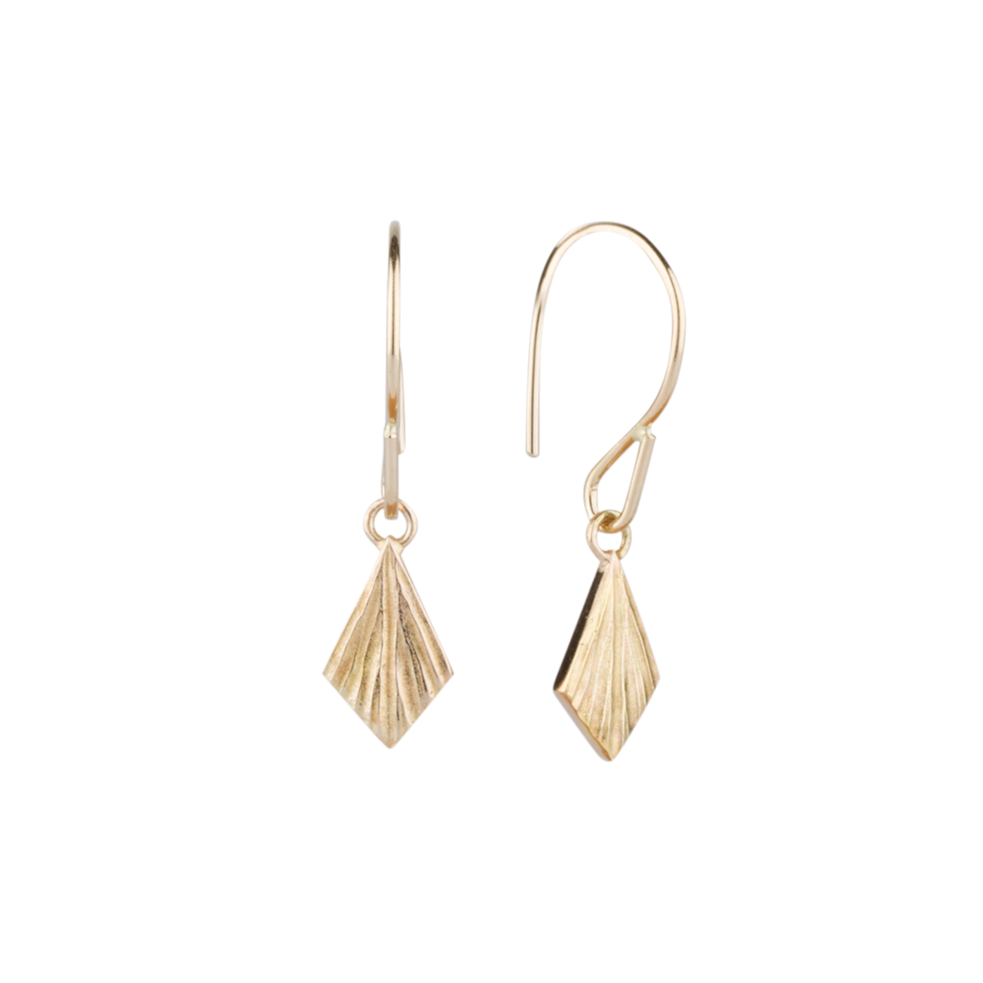 Gold Flame Earrings by Corey Egan side view on a white background