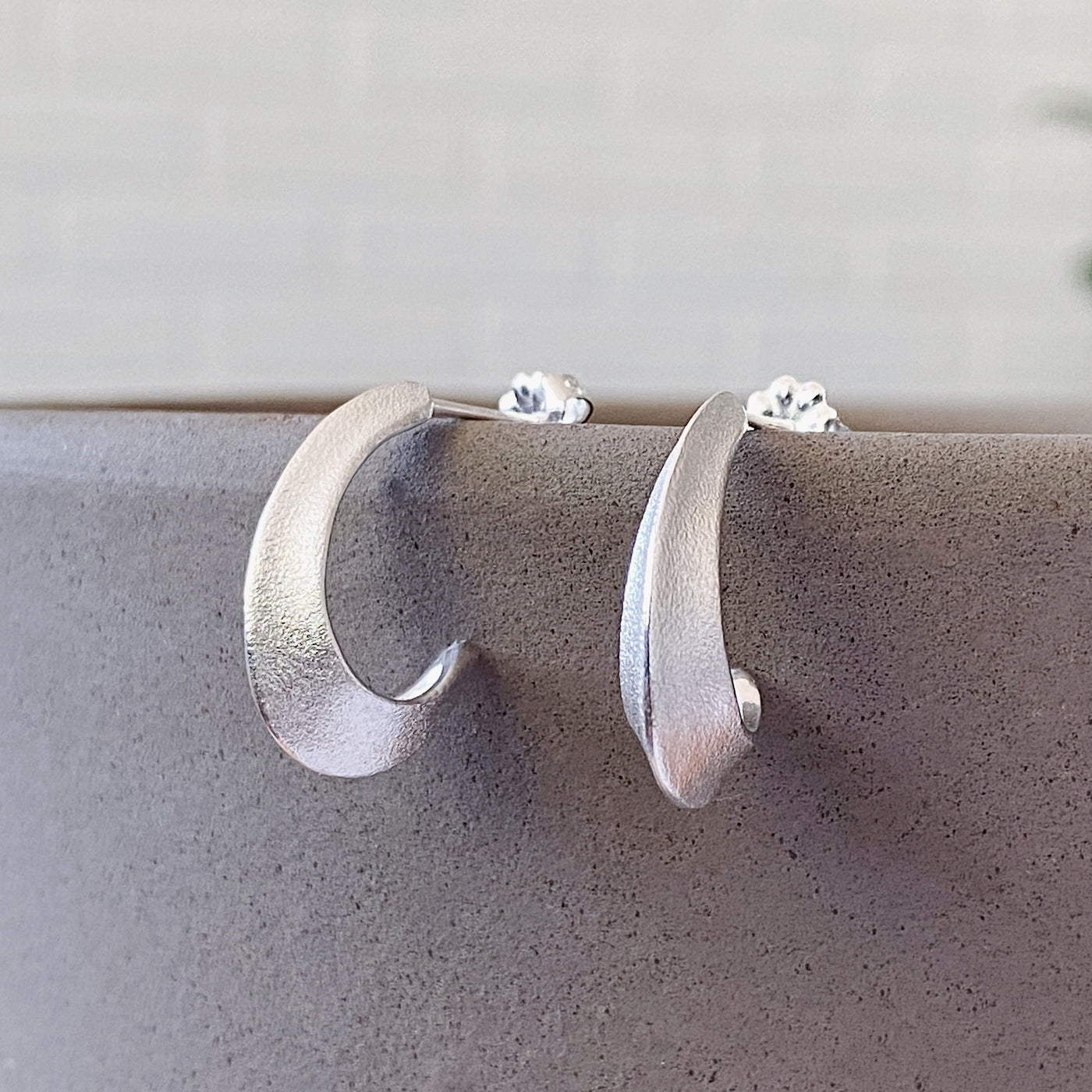 Silver curved matte texture Morph Hoops by Corey Egan