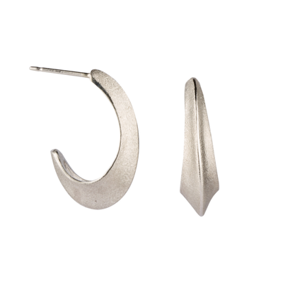 Silver curved matte texture Morph Hoops by Corey Egan ON A WHITE BACKGROUND