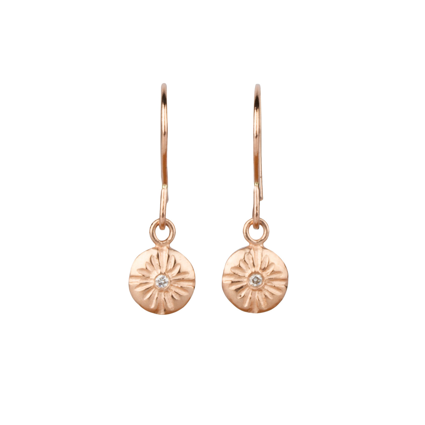 Rose Gold Sunburst Lucia Earrings with Diamonds by Corey Egan on a white background