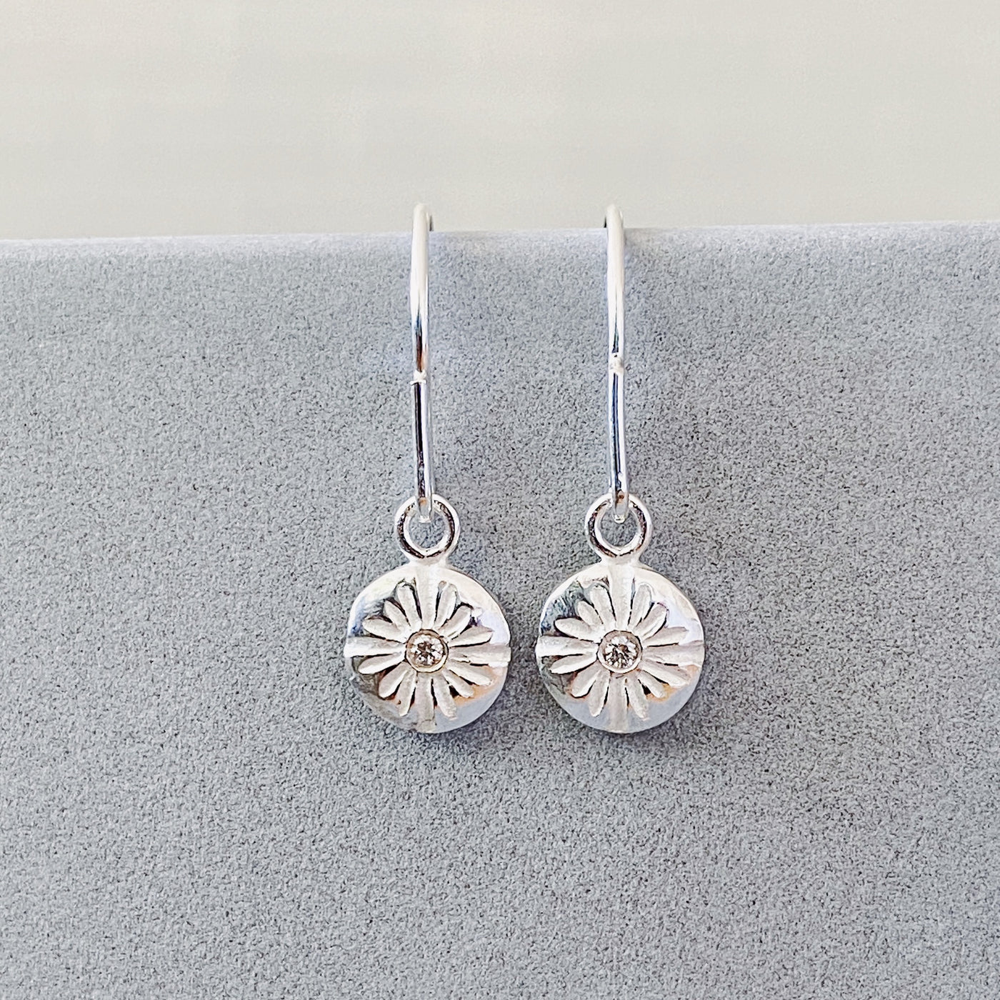 Lucia Small Dangle Earrings in Silver | Corey Egan in natural light