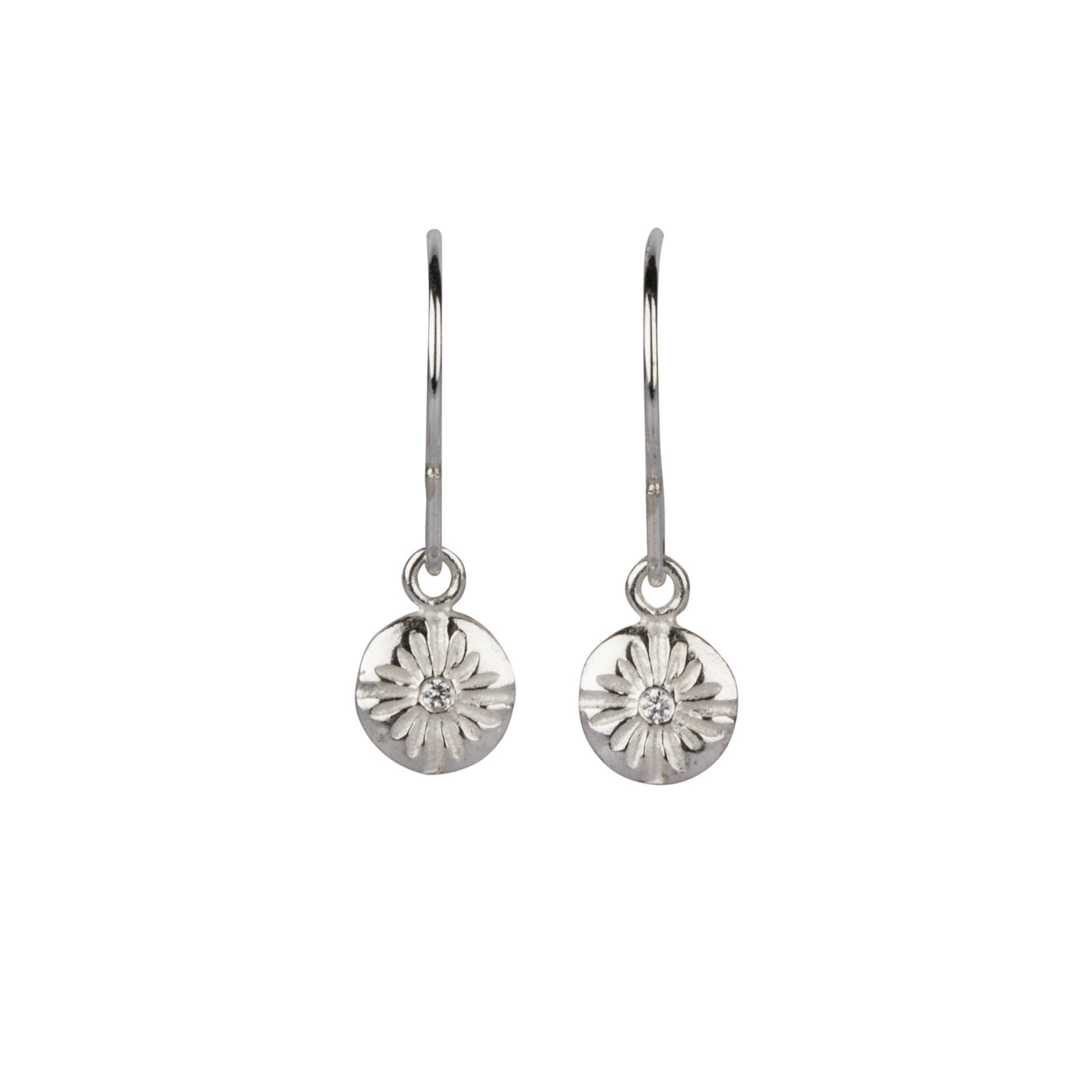 Lucia Small Dangle Earrings in Silver on a white background | Corey Egan