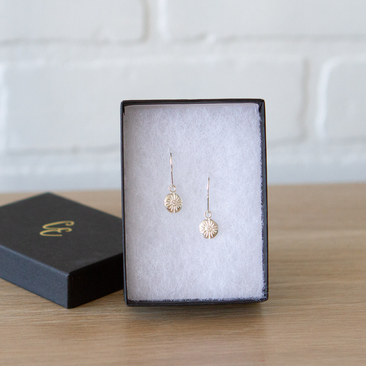 Lucia Small Dangle Earrings in Silver in a gift box | Corey Egan