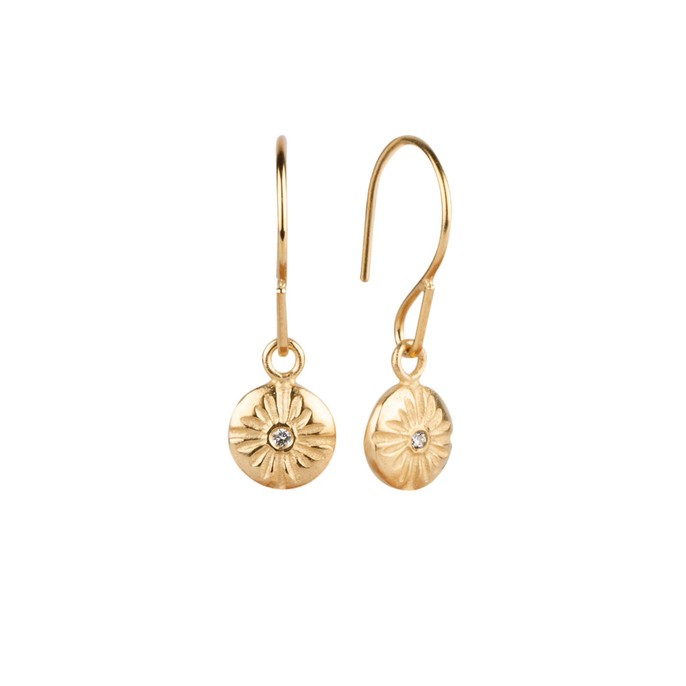 Small Lucia Dangle Earrings in Vermeil side view on a white background by Corey Egan