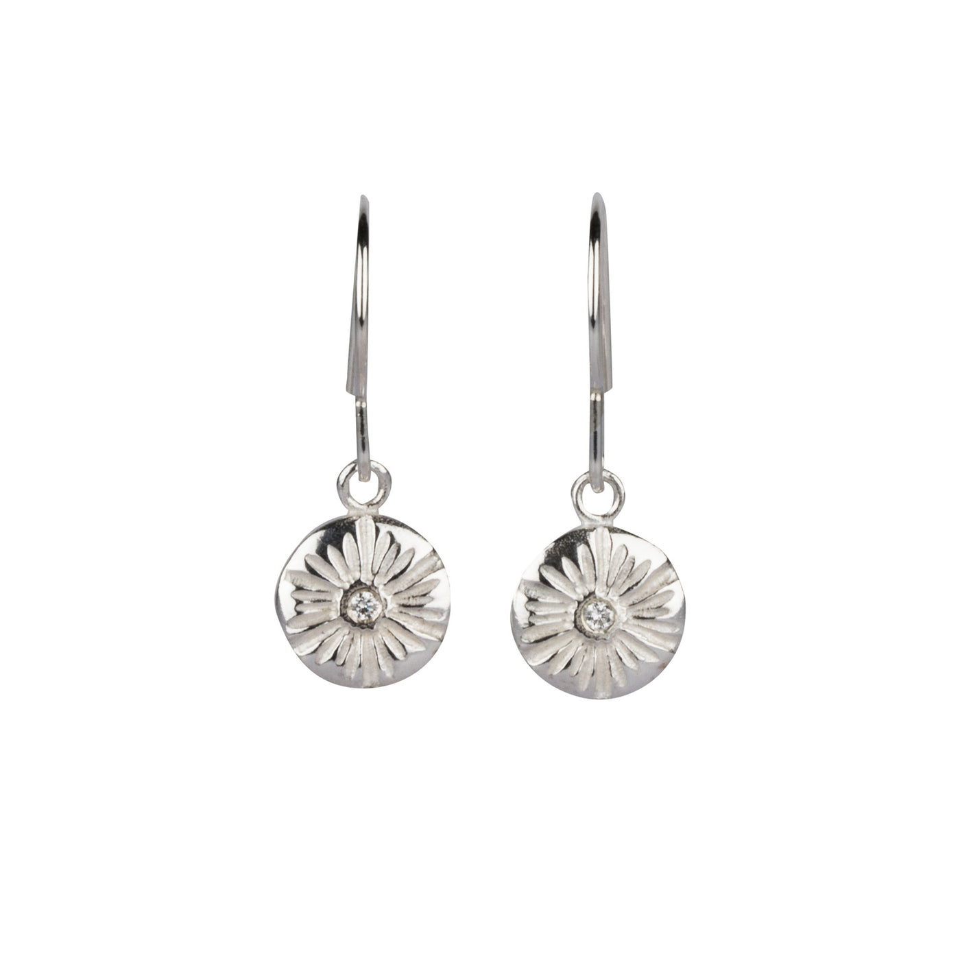 Lucia Medium Dangle Earrings in Silver on a white backround | Corey Egan