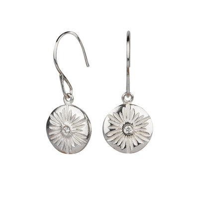 Large Lucia Silver Diamond Dangle Earrings side view on a white background