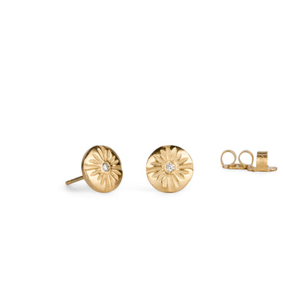Small Lucia Diamond Vermeil Stud Earrings side view on a white background by Corey Egan
