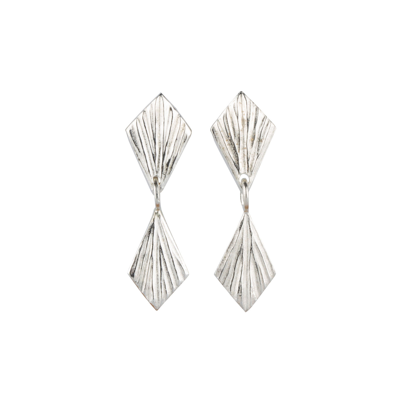 Double Flame Silver Dangle Earrings on a white background