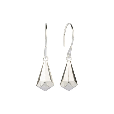 Silver Faceted Drop Dangle Earrings on a white background