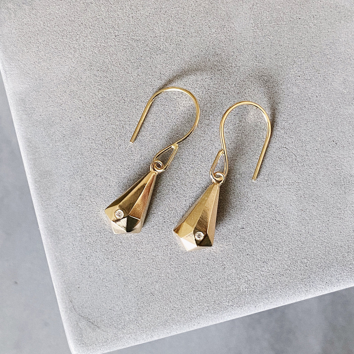 Gold and Diamond Faceted Drop Dangle Earrings 