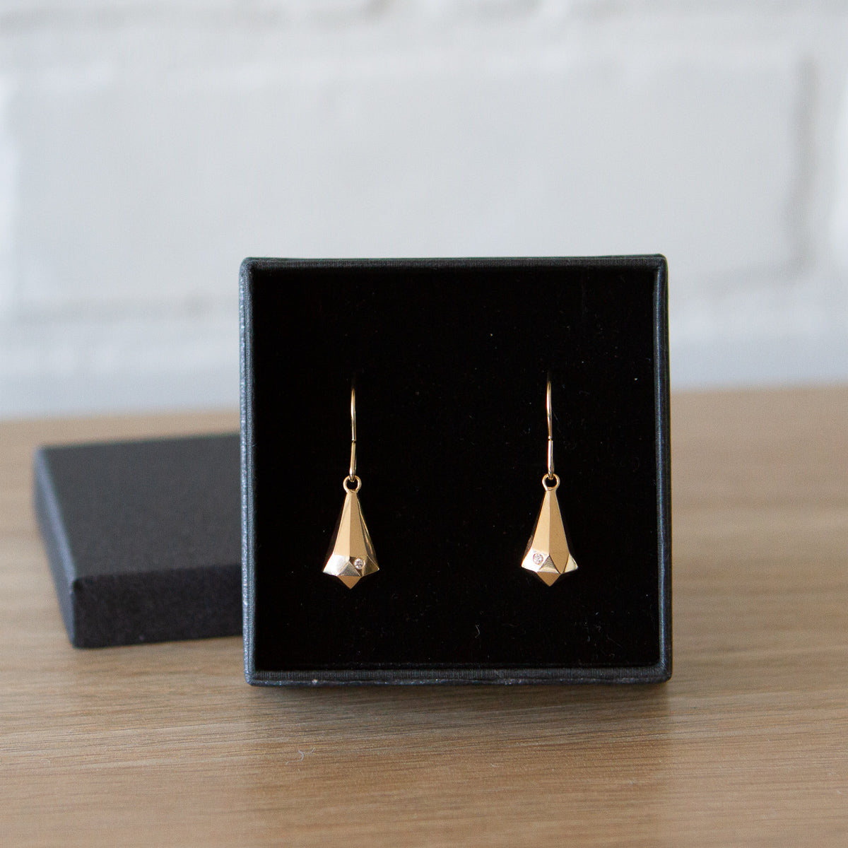 Gold and Diamond Crystal Fragment Earrings in a gift box