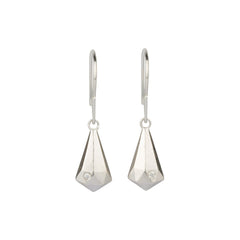 Silver Faceted Drop Dangle Earrings with diamonds on a white background